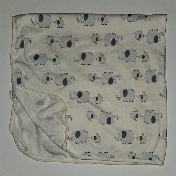 Old Navy White Gray Elephant Yellow Bird 100% Cotton Baby Blanket Lovey 32x34 - Picture 1 of 8